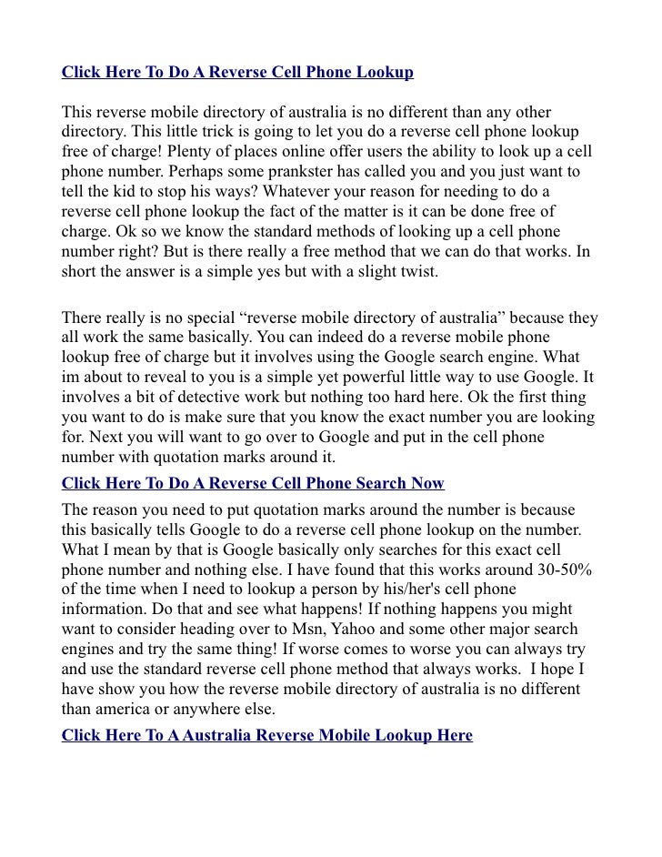 reverse look up mobile phone directory australia